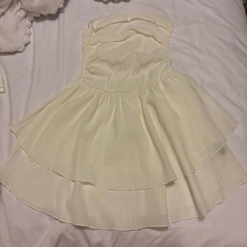 Amazon Girls Cream Strapless Layered Party Dress